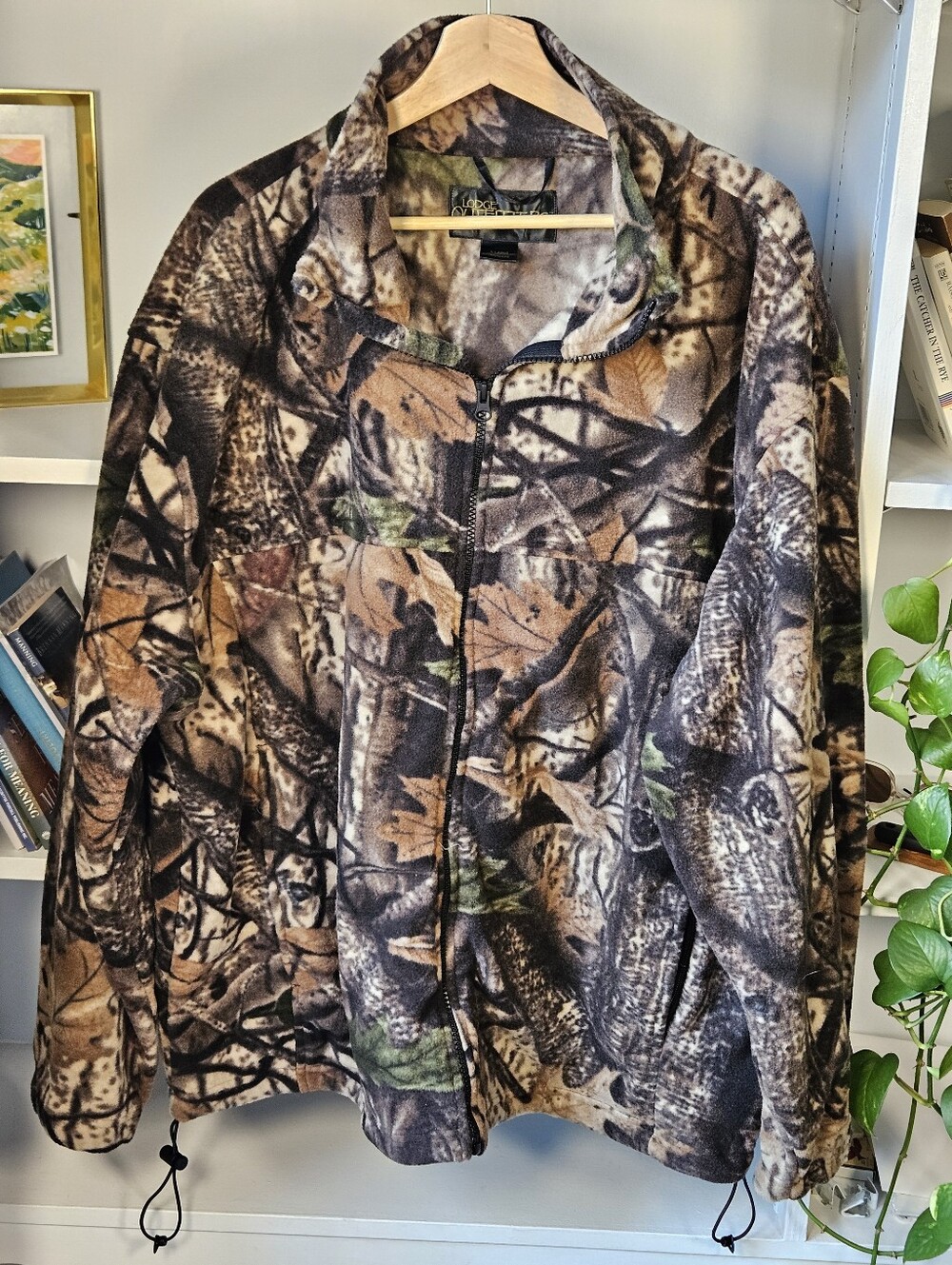 Lodge Outfitters Camo Fleece Jacket Brown Green Black Size XL Woods Outdoor